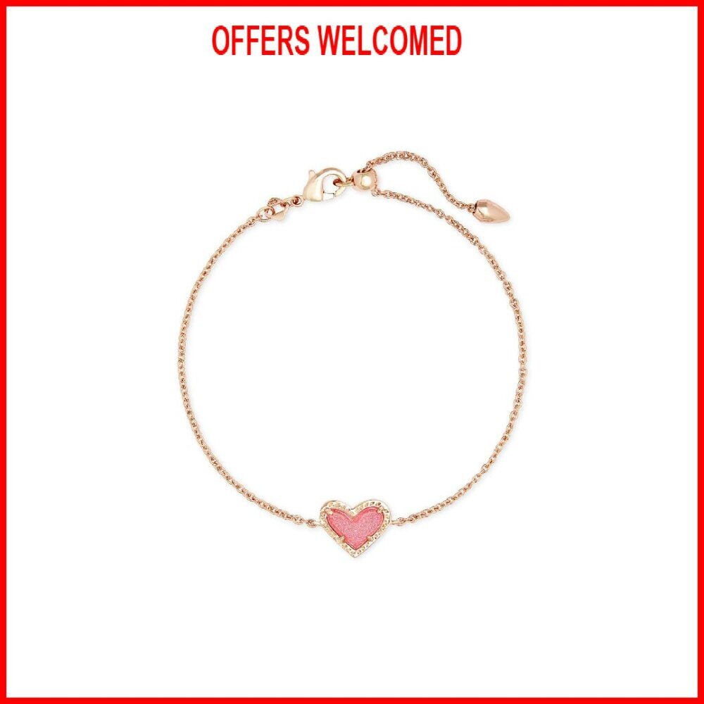 Rose Gold Plated Link Chain Bracelet With Heart Charm Lobster Clasp